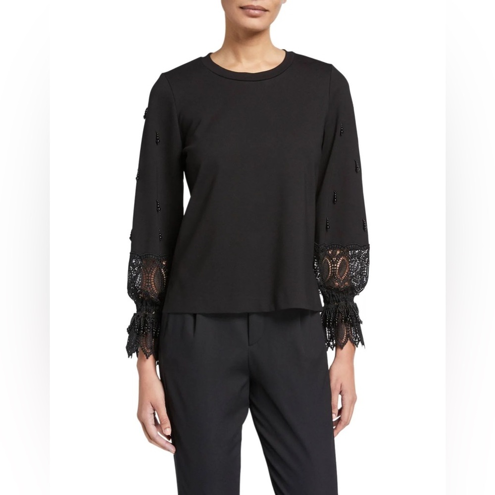 🎀Kobi Halperin Arianna black Embellished-Sleeve Beaded Top Small